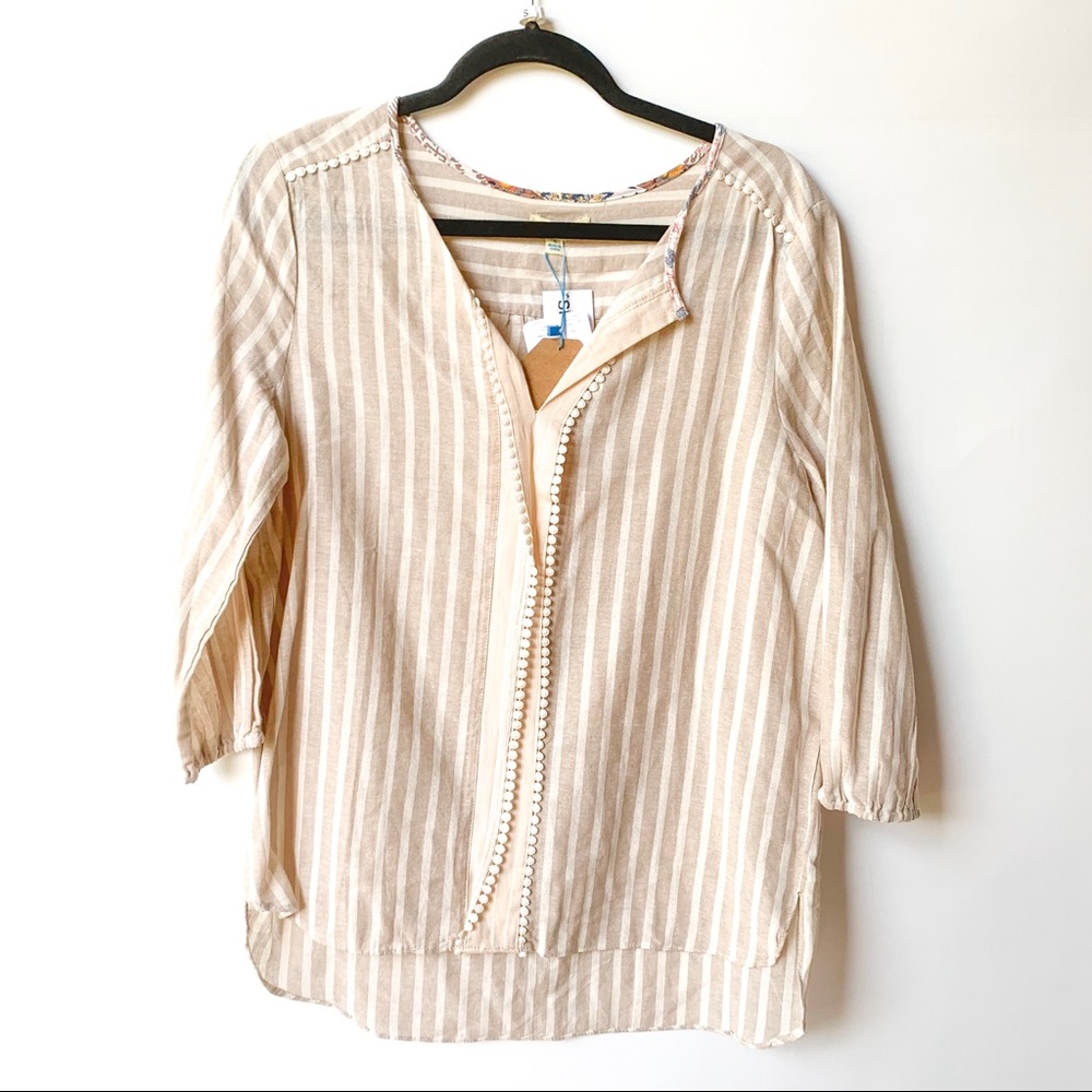 Boho Striped Beige Blouse